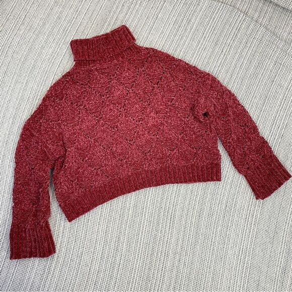 POL Chenille Chunky Knit Turtleneck Crop Pullover Maroon Red Medium - Picture 13 of 13
